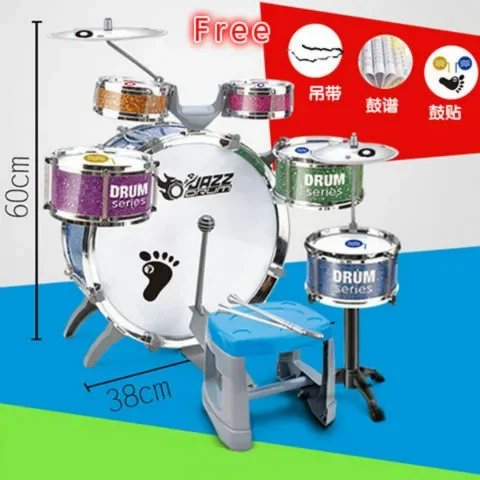 Fashion Large Children Music Jazz Drums Set (6 bębnów + 2 talerze) Zagęszczony bęben perkusyjny Fotel perkusyjny dla dzieci