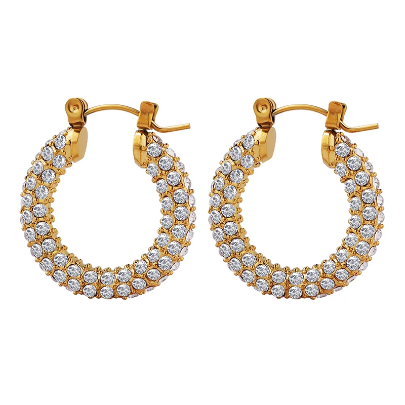 

Inlaid Zircon U Shaped Hoop Earrings For Women Full Shiny CZ Drop Earrings Elegant Fashion Jewelry Stainless Steel