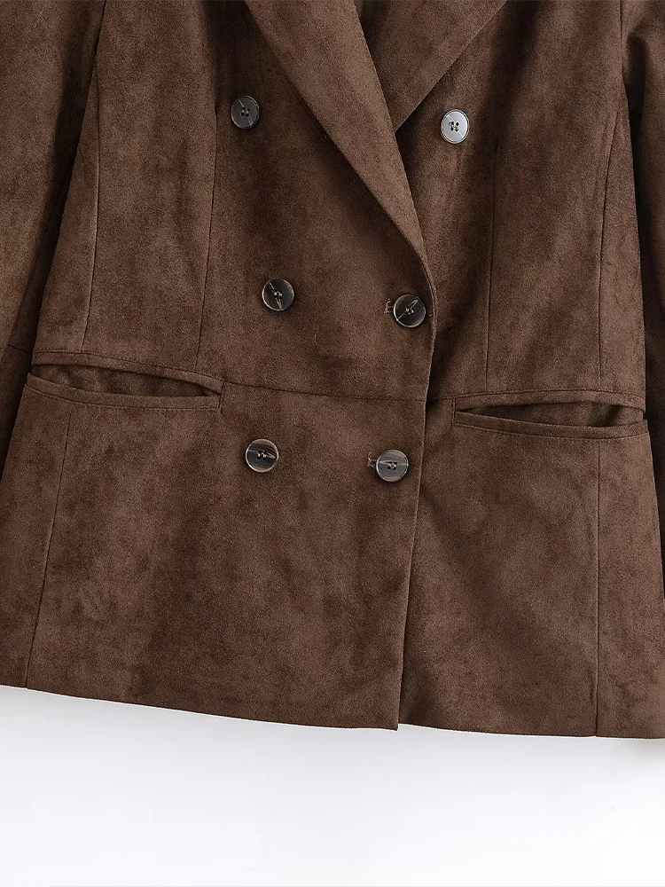 欧米風2025年秋新作レディース服万能ダブルブレストスーツジャケット（肩パッド付き）