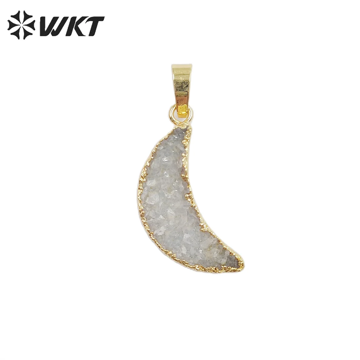 WT-P1879   WKT 2022 Noble Style Druzy Agate Women Gold-Plate Pendant Moon Shape Birthday Gift Party Accessory Trend