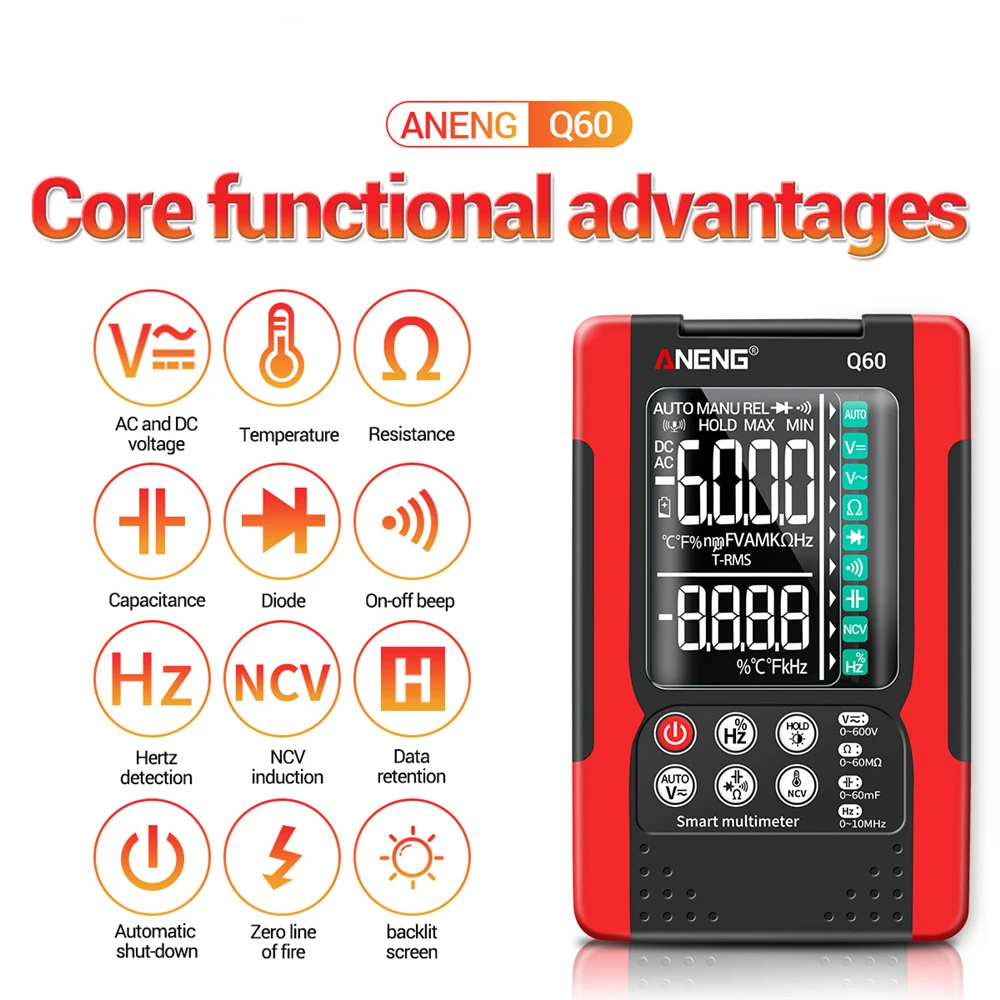 Smart Multimeter Voltage Current Capacitance Ohmmeter High Precision Digital Electrical Instrument NCV Induction Measurement QC