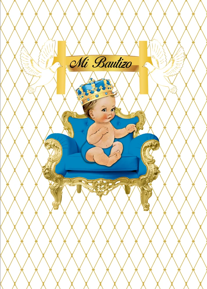 5x7FT Gold Blue Baby Baptism Mi Bautizo My Prime Communion God Heaven Sent Custom Photo Backgrounds Backdrop Vinyl 150cm x 220cm