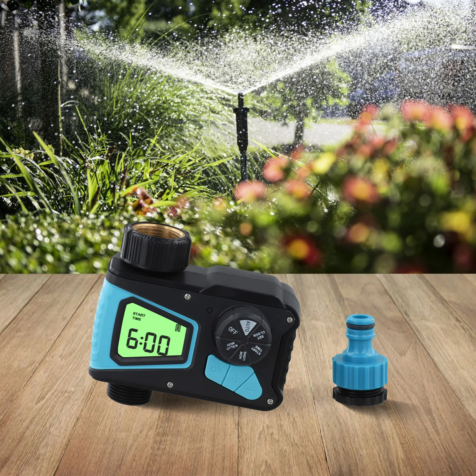 

Gray Black Automatic Sprinkler Timer Garden Watering System Customizable Watering Schedule Large Display Screen
