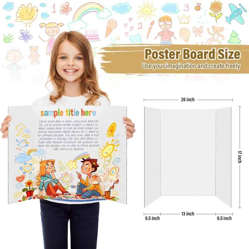 4 Pcs Trifold Poster Board, White Poster Board Comes With Sticky Accessories, Corrugate Presentation Boards Easy To Use M