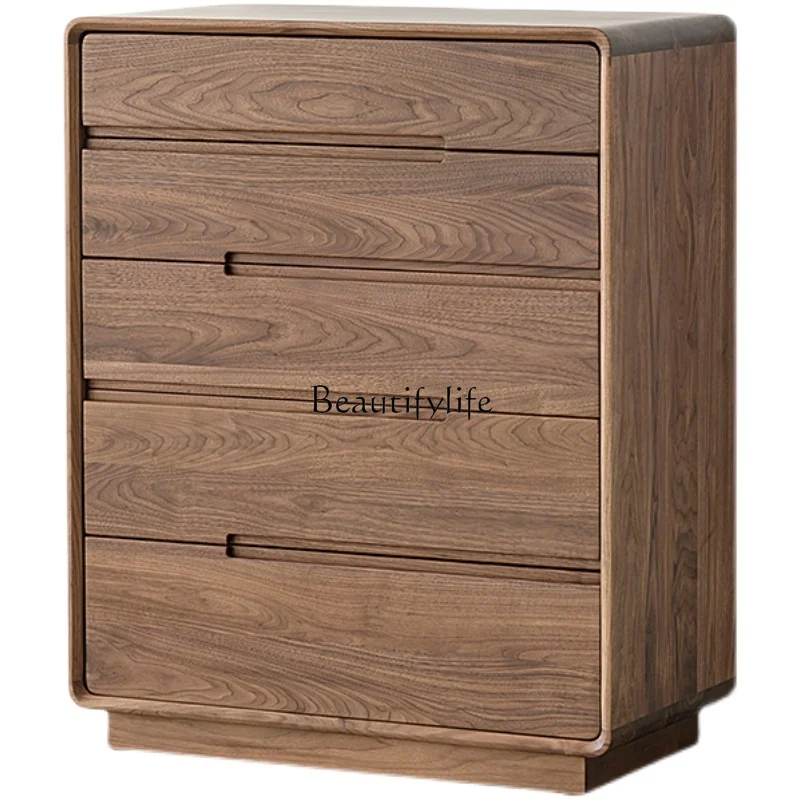 

North America Black Walnut Five-Drawer Wooden Chest of Drawers Simple Modern Pure Solid Wood Drawer Locker