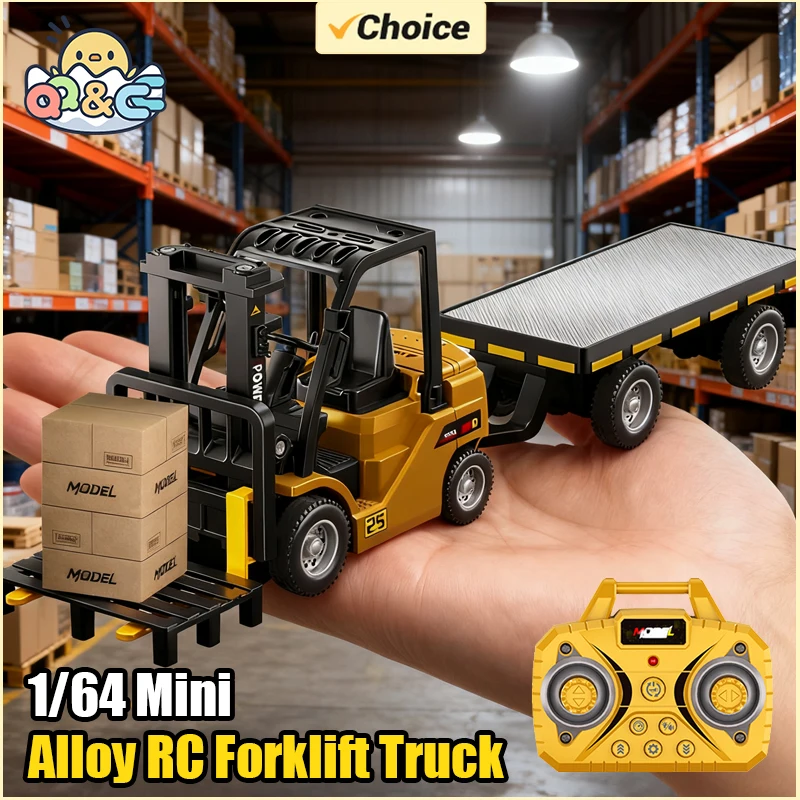 

1/64 Mini Desktop Toy Car Alloy Rc Forklift Truck App 2.4G Remote Control Car Flatbed Cart Vehicle Toy for Children Adult Gifts
