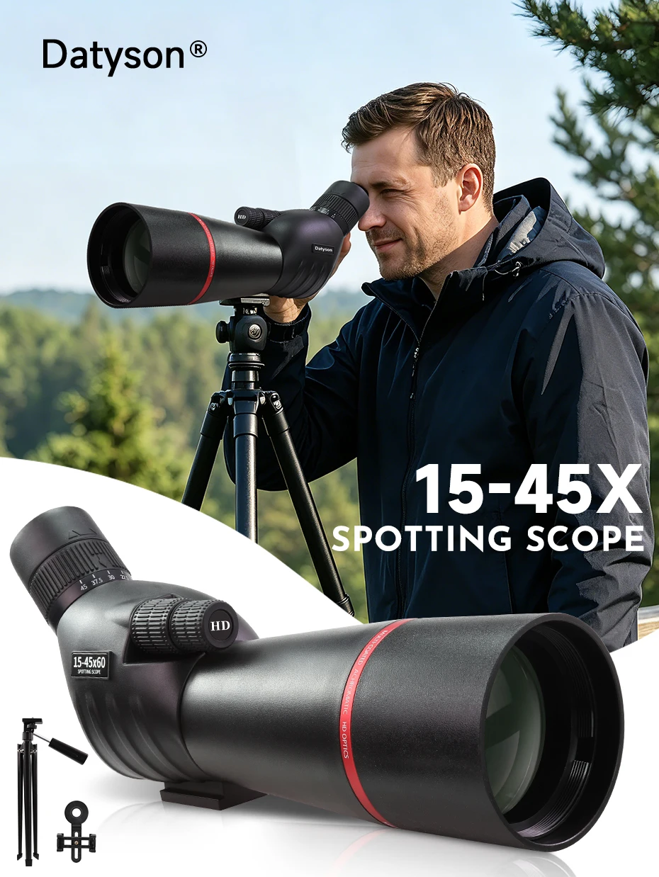Datyson 15-45x60 Angled Spotting Scope – BAK4-Prisma FMC grünbeschichtetes Monokular-Teleskop für Vogelbeobachtung & Zielschießen – Detail 1