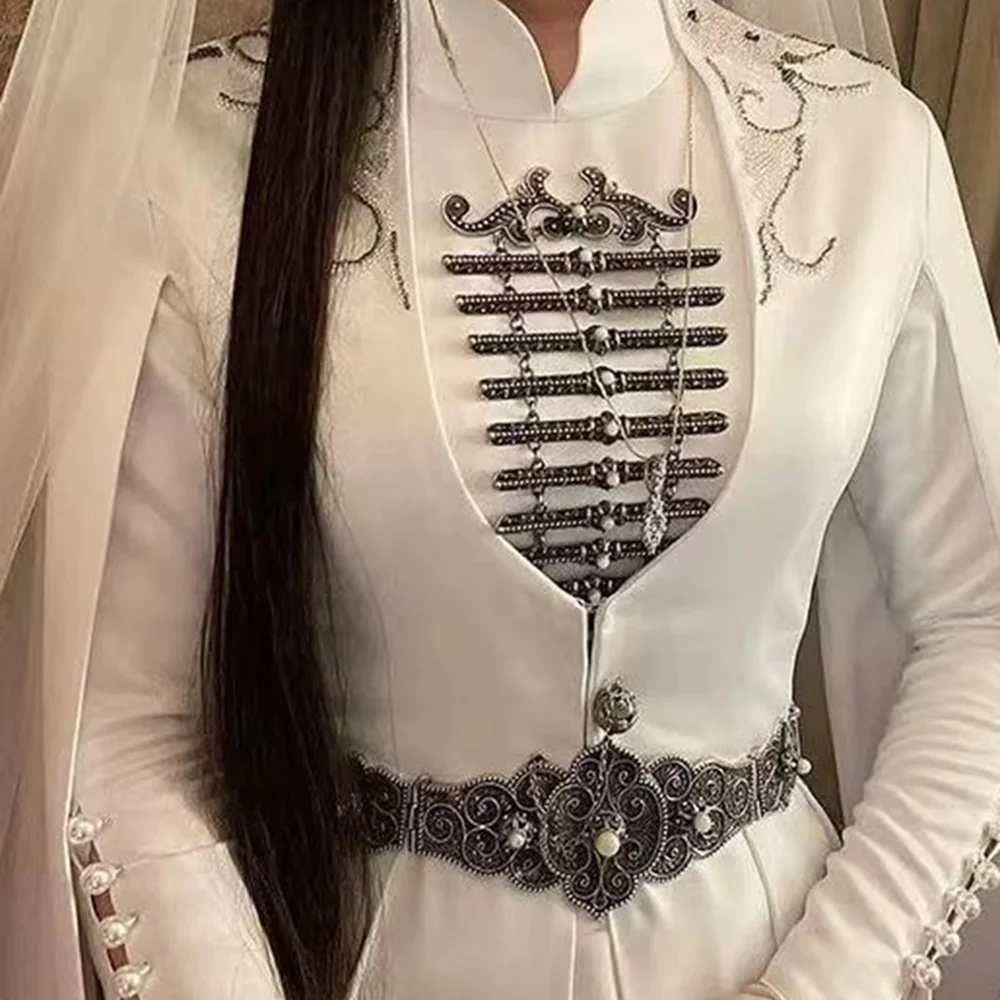 مجموعة ألواح صدرية بحزام قوقازي أنيقة مجوهرات زفاف العروس التركية لون ذهبي عتيق حزام لؤلؤ كريستالي أحمر وأخضر #1