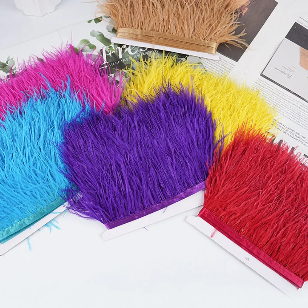 1 Meter Ribbon Tassel Ostrich Feathers Sewing Decoration Fluffy Texture Feather Plumes Ribbon Selvage 8-10cm Wide