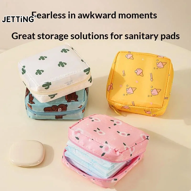 Women Sanitary Napkin Tampon Storage Bag Portable Waterproof Organizer Pouch Cartoon Pattern Sanitary Napkin Bag