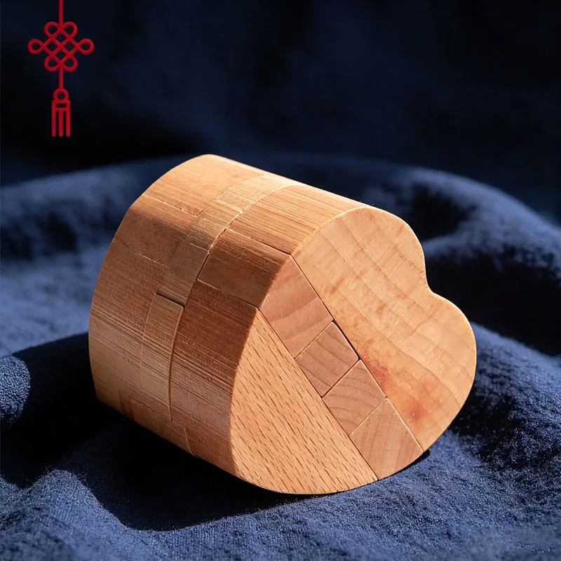 Luban Lock Heart Shaped Puzzle Wooden Disentanglement Brain Teaser Puzzles IQ Test Mind Challenge Toys For Kids Adults - view 2