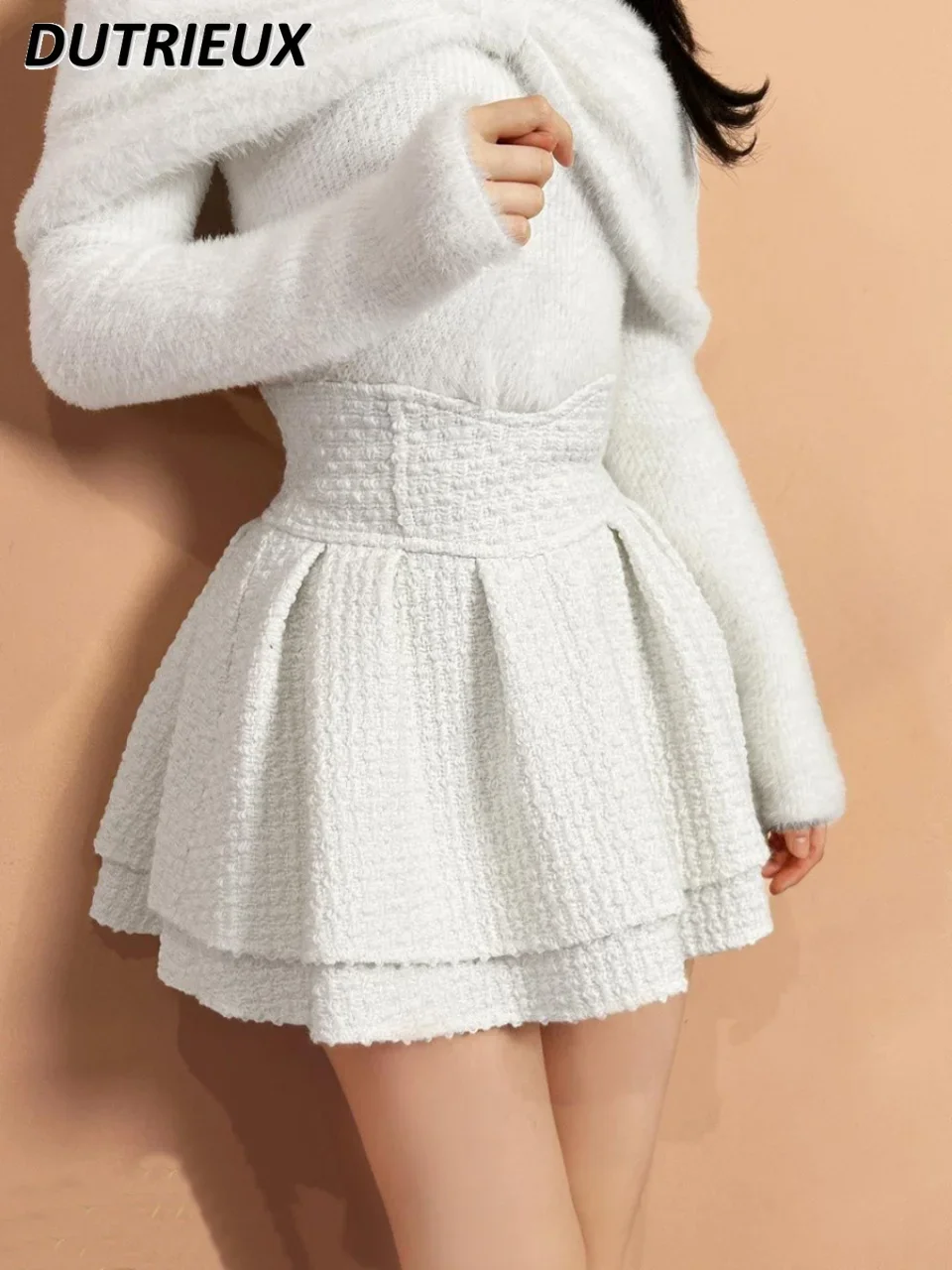 

Autumn Winter Models Contain Wool Sweet Girls Versatile High-waisted Short Skirts Culottes Cute Solid Color A-line Mini Skirt