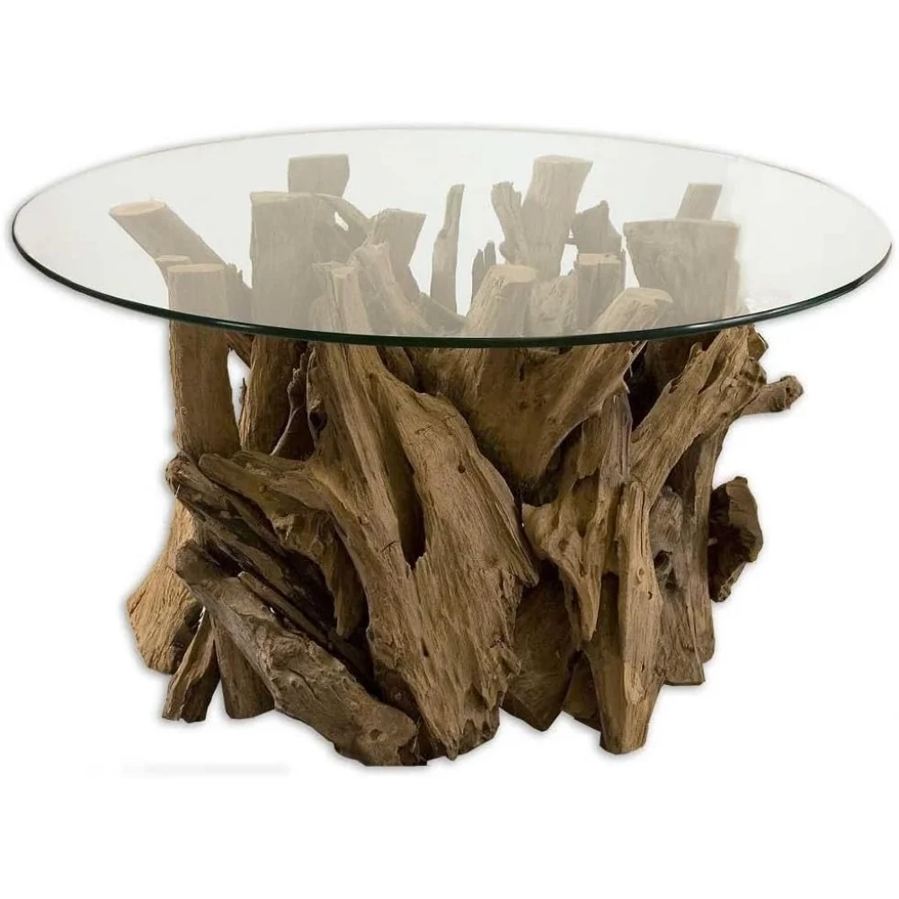 

Uttermost Driftwood Glass Top Cocktail Table, Teak
