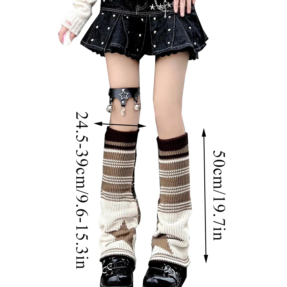 JK Lolita ขาอุ่นผู้หญิงถุงเท้ายาว Y2K Star ถักเท้ากว้างแขนอุ่นโครเชต์ Heap ถุงเท้า BOOT Cuffs ถุงน่อง Decor