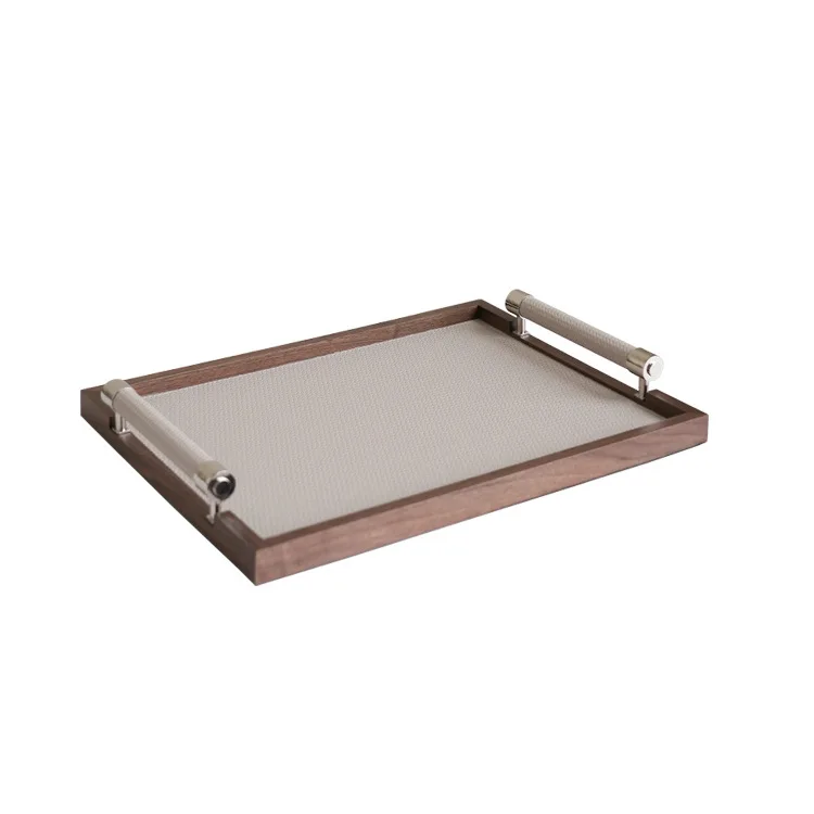 

Modern light luxury high-end leather scented candles solid wood tray model room sales office living room coffee table desktop or