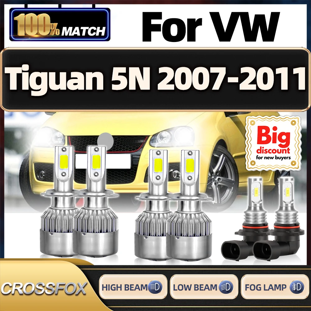 CROSSFOX 6X H7 Canbus LED Headlight Bulbs 9006 HB4 Headlamp Ampoules Turbo Fog Light For VW Tiguan 5N 2007 2008 2009 2010 2011