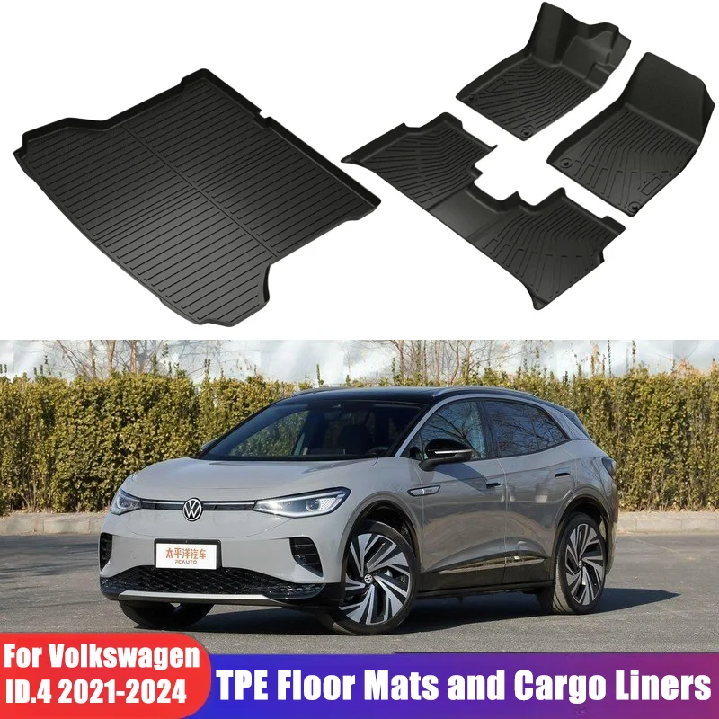 

Car Floor Mats For Volkswagen ID.4 2021-2024 All Weather Waterproof Trunk Mat Cargo Liners Interior Protection Car Accessories