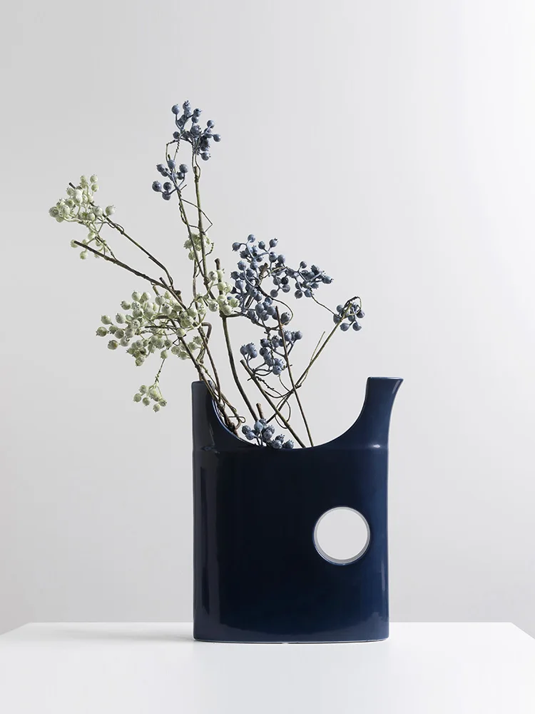 Modern Geometric Blue Ceramic Vase Creative Living Room Model Room Hotel Restaurant Home Dried Flower Porcelaim Floral