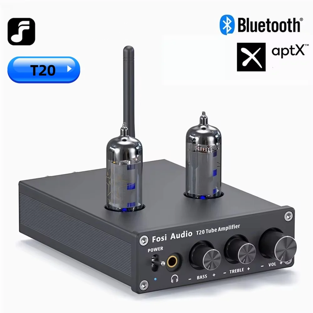 Fosi Audio T20 Amplifier Bluetooth Tube Amplifier Stereo Amplifier Audio 50W  TPA3116 Power AptX HD Stereo Power Amp