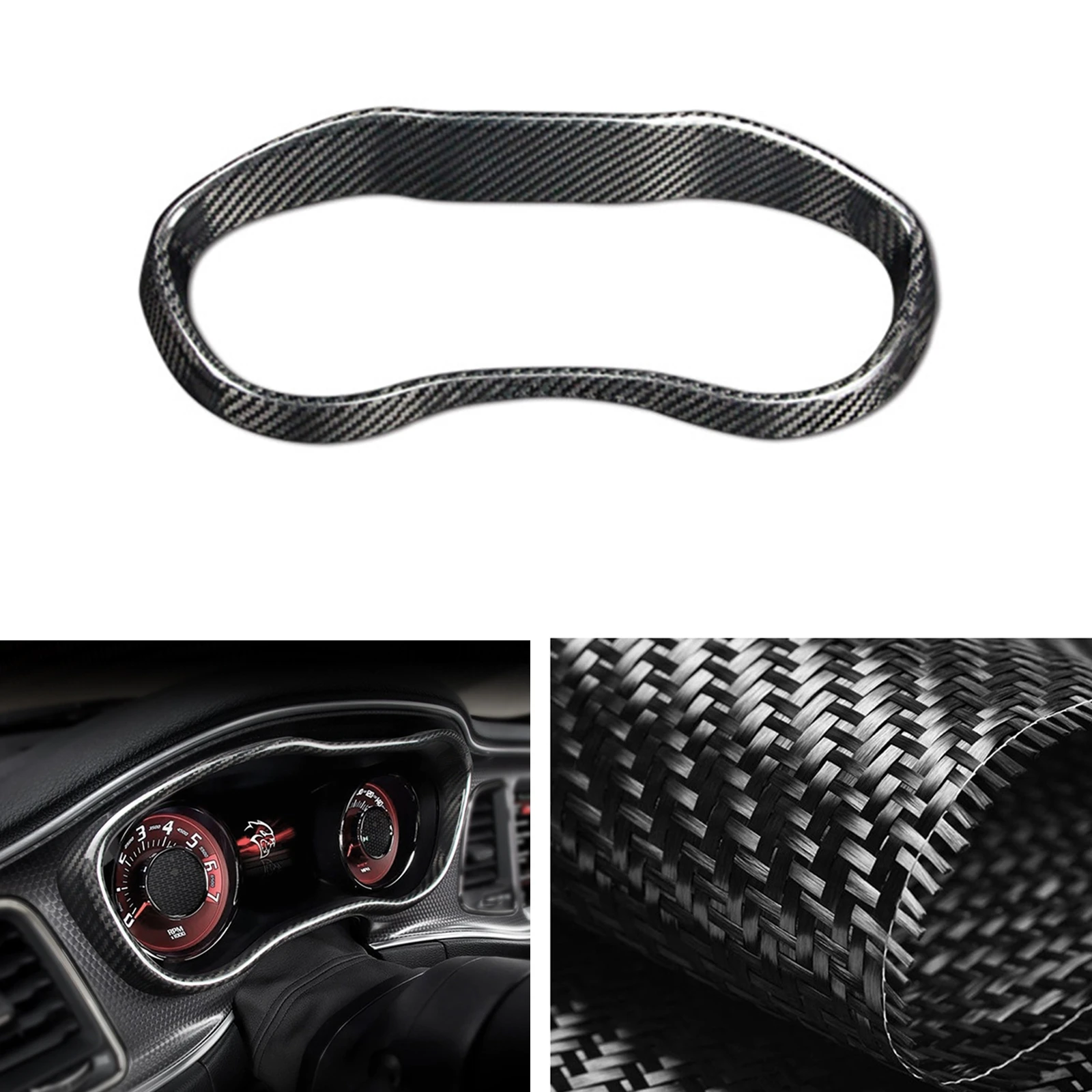 

Carbon Fiber Dashboard Frame Trim Car Dash Board Gauge Pod Panel Bezel Strip Sticker Decor For Dodge Charger SRT 2015-2023