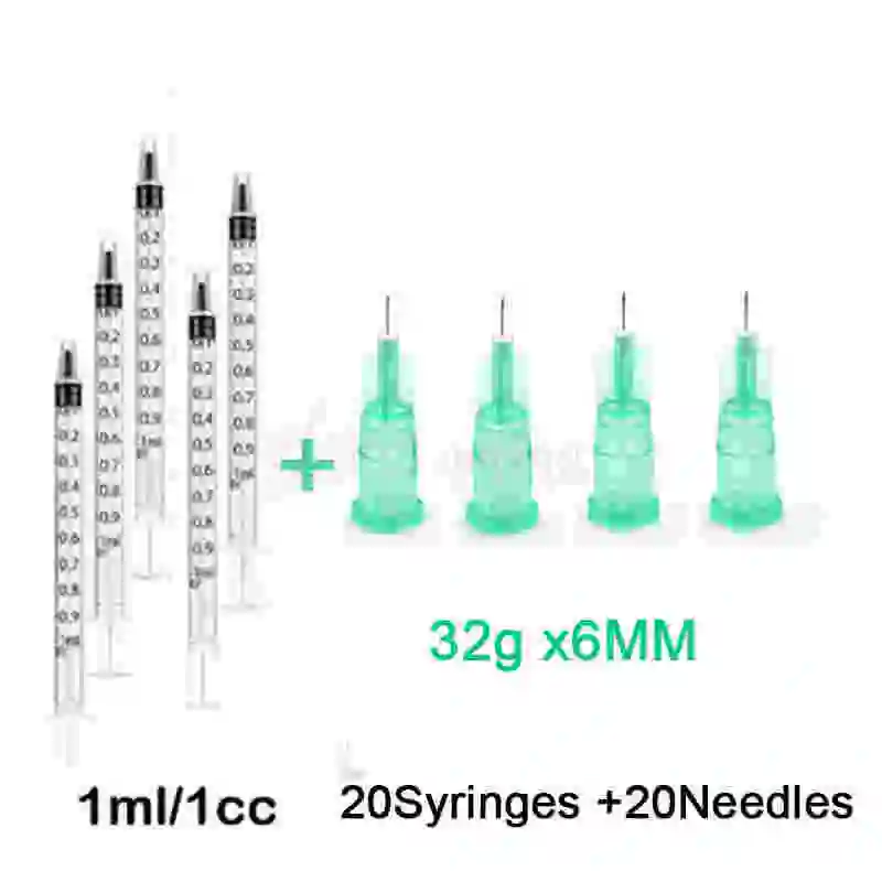 20PCS/SET 1ml Syringes + 30G 4MM Painless Small Needle 32Gx4mm 32Gx6mm 30Gx4mm 32Gx13mm 30Gx25mm Sharp Eyelid Tattoo needles