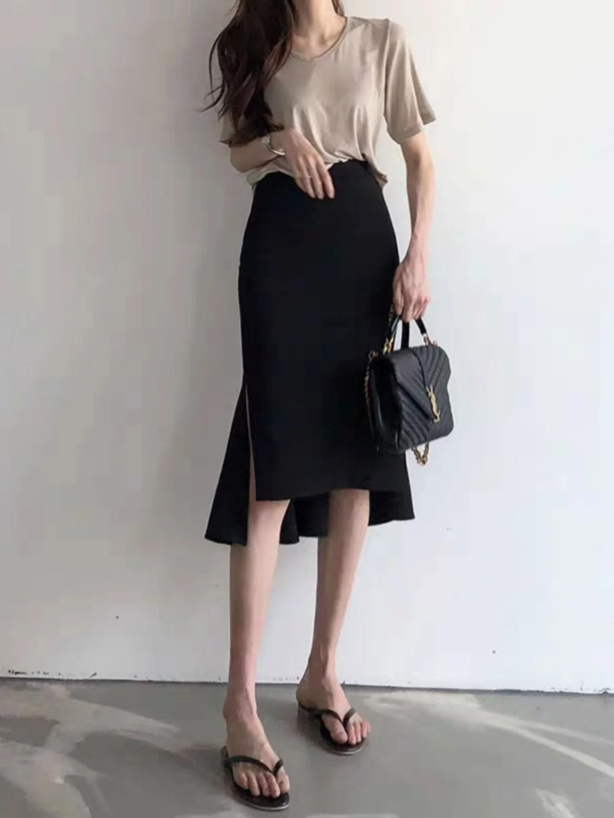 Slim Fit High Waist Asymmetric Korean Style Women's Skirt Brand Clothing Tagless Tailor-made Fish Tail Skirt Mid-Length A-Line
