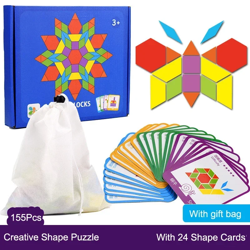 

155pcs Kids Wooden Toys Shape Puzzle Board Set Colorful Montessori Learning Cognitive Early Educational Gifts Children
