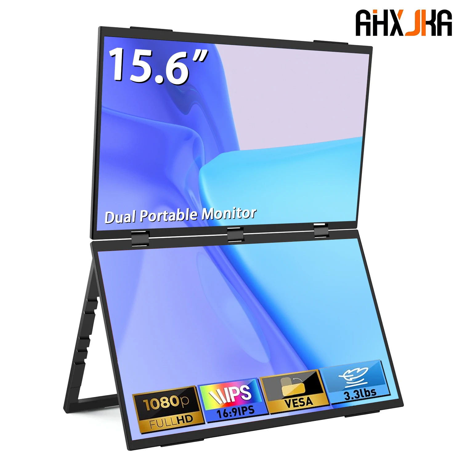 

AHXJKA 15.6" Dual Portable Monitor 1080P FHD IPS Laptop Screen Extender Folding Stacked Dual Monitors for Windows Mac Laptop PC
