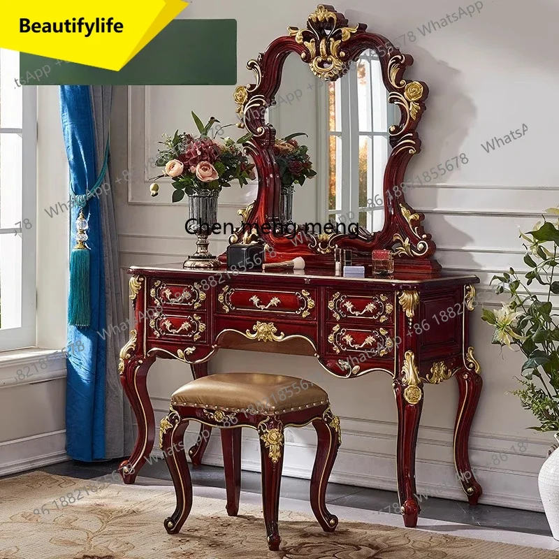 

Q181 European solid wood dressing table, bedroom red sandalwood dressing table, luxury assembly villa furniture