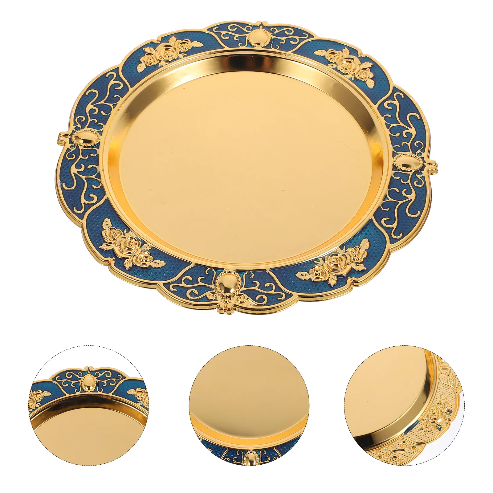 

European Style Large Round Metal Tray Multipurpose Food Serving Plate Dessert Fruit Snack Platter Elegant Display