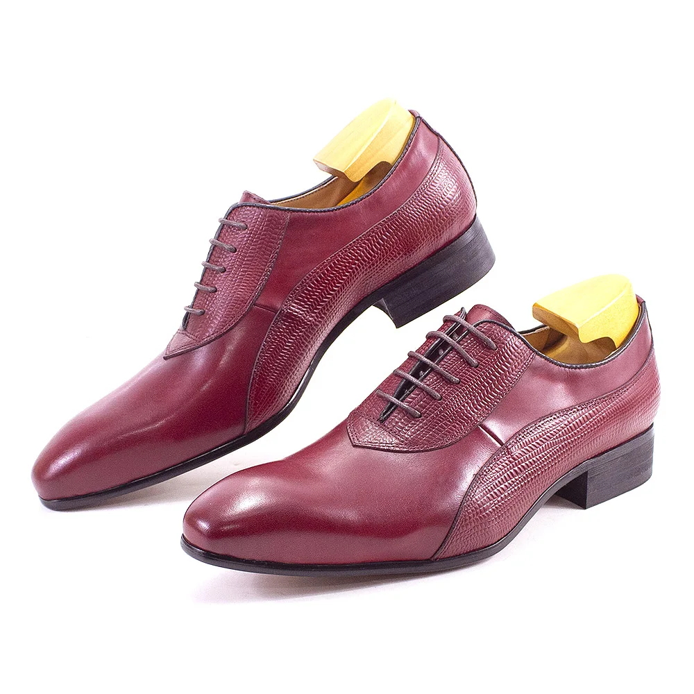 Luxury Men Oxford Shoes Men Dress Shoes Leather Italian Red Black Hand-polished Pointed Toe Lace up Wedding Office Formal Shoes