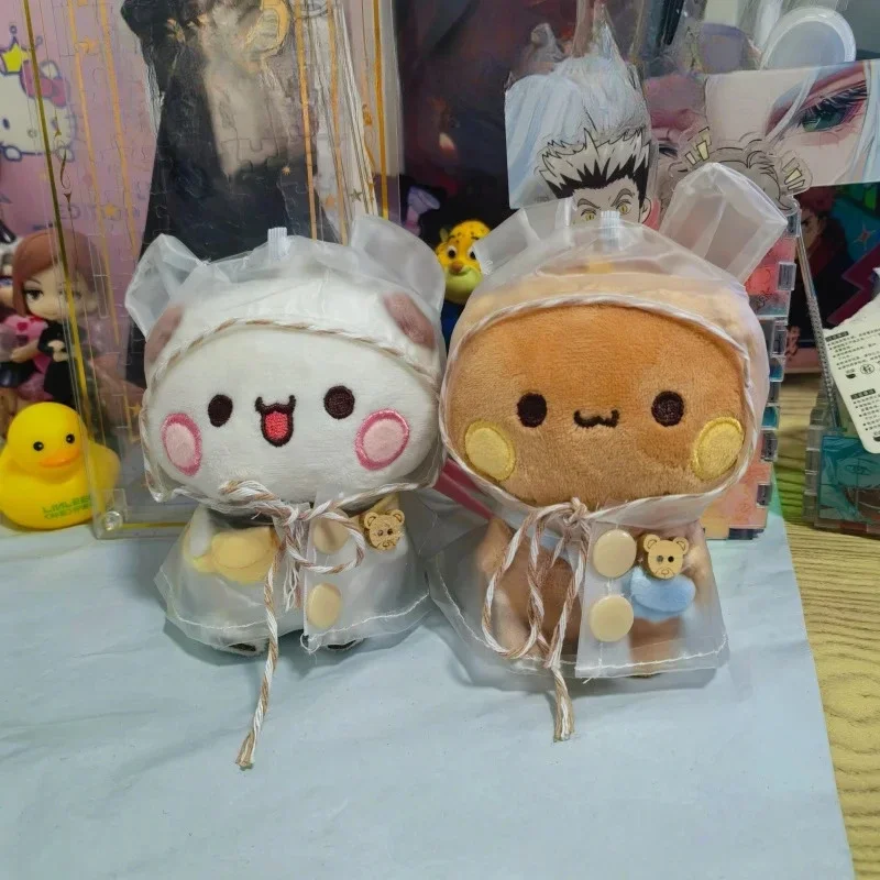 10cm Bear Yier and BuBu Plush Toy Pendant Soft Cartoon Stuffed Animals with Transparent Raincoat Lovely Gift for Kids Girls