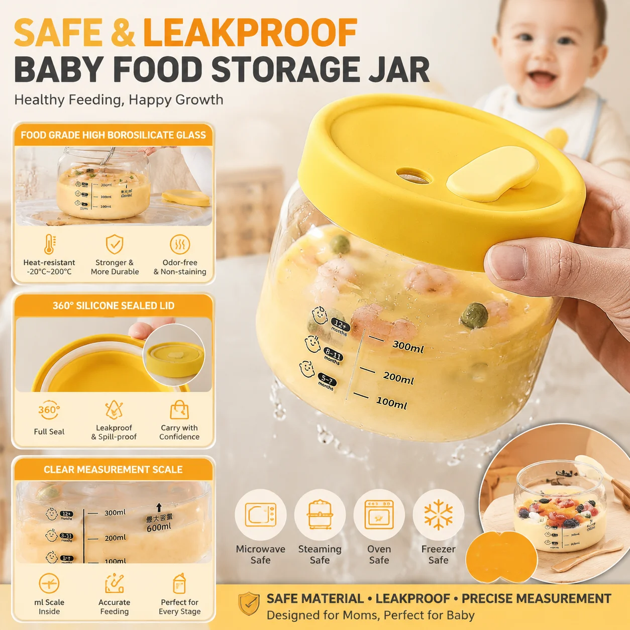 Baby Food Prep Containers - Pote de Vidro Borossilicato para Armazenamento