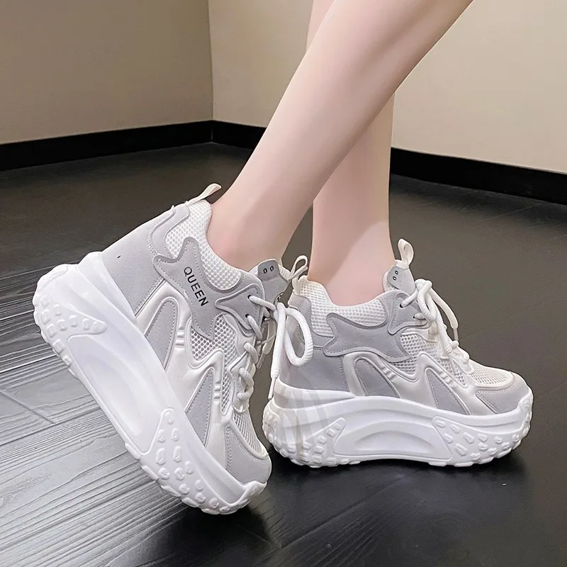 10CM Women Sneakers Genuine leather Platform Sneakers Women Casual Shoes Chunky Sneaker Increase Designer Thick Sole Dad Shoes