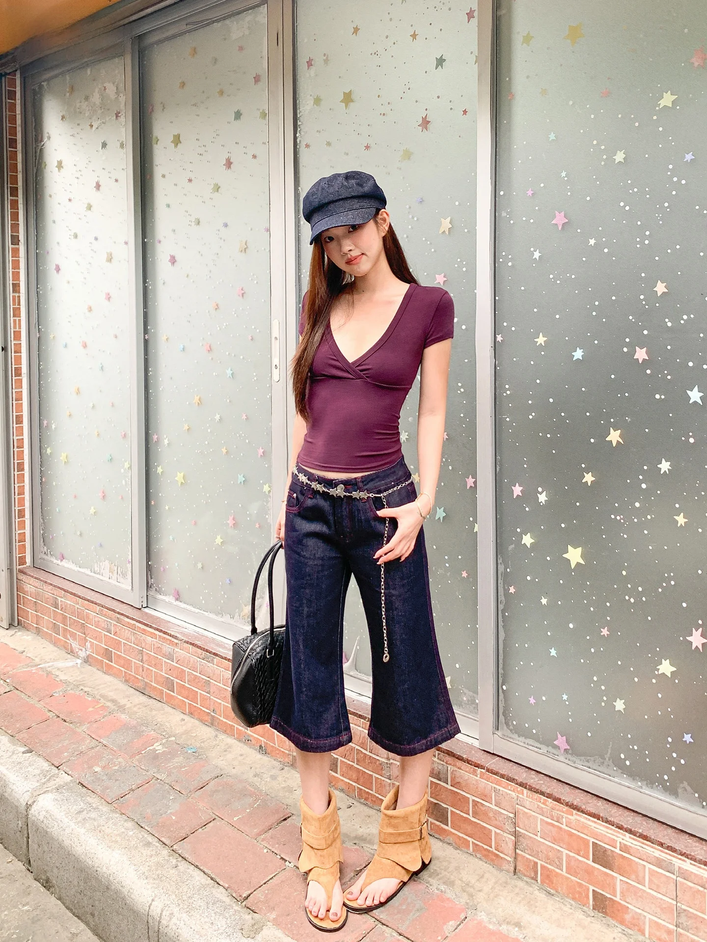 TGXQ Retro Red Stitching Original Jeans Color Seven-Five Denim Jeans Women's Style 2026 New Hot Pants Slim Micro Flared Pants