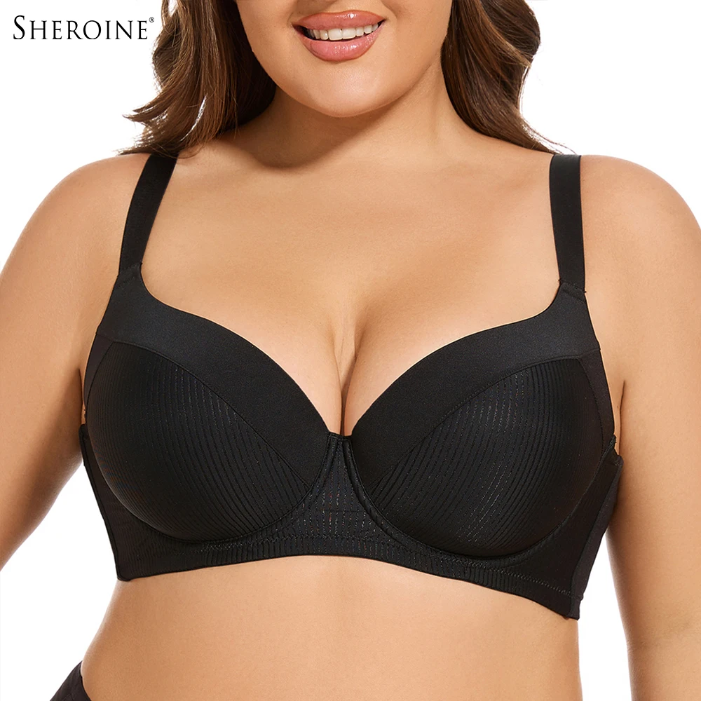 

Sheroine Plus Size Women Push Up T-Shirt Bra, Lightly Padded Full Coverage Underwire for Women Lifting Support Comfort