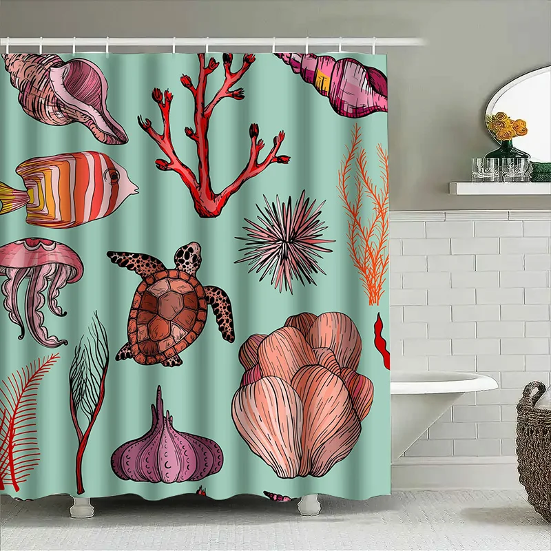 

Красочные занавески для ванной подводного мира, современный дизайн из коралловой рыбы, занавеска для душа, водонепроницаемый декор для домашней ванной комнаты