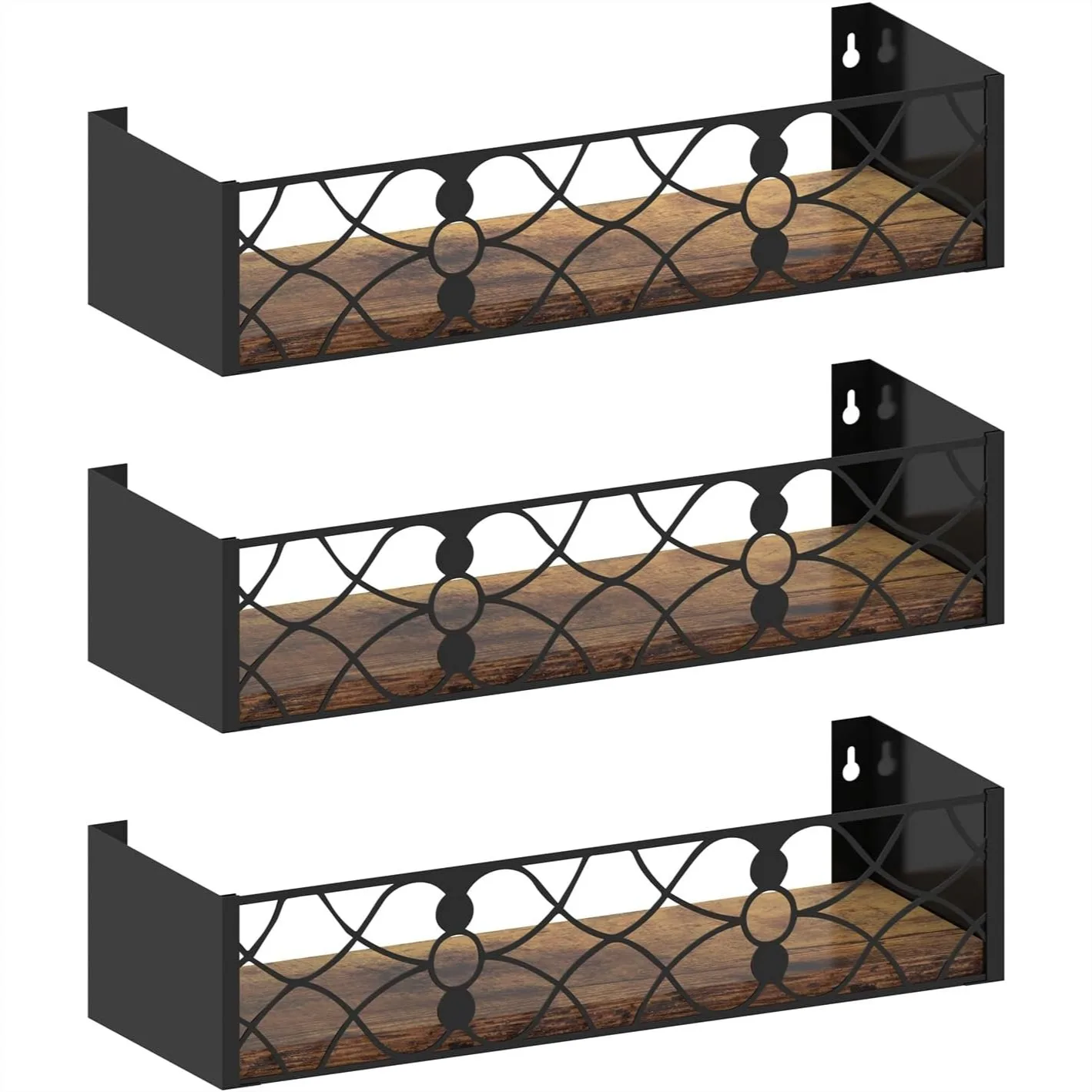 

Black Floating Shelves Set Of 3 With Removable Insert Plate For Living Room Bedroom Kitchen