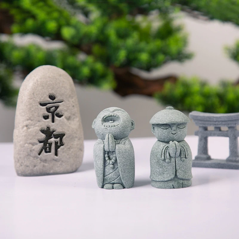 Cute Maitreya Blue Sandstone Ornaments Buddha Statues Garden Mini Ornament Japanese Home Decoration Crafts Figurines & Miniature