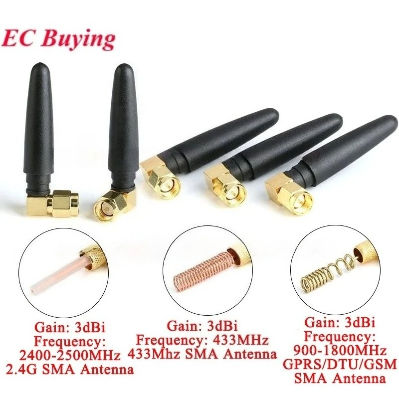 1-5Pcs 433Mhz 2.4G GSM GPS DTU High Gain Antenna 3dBi Modem Omni WiFi Wireless Ble SMA Connector Rubber Aeria Network Router