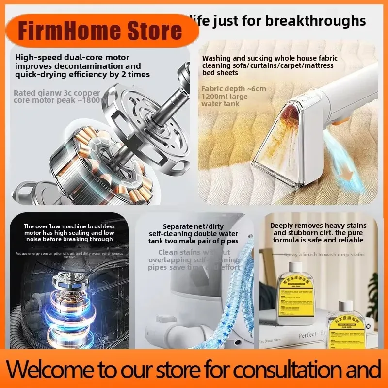 FirmHome StoreFabric Sofa Cleaning Machine Household Vacuum Cleaner Spray And Suction Integrated Carpet Curtain Mattress Cleanin