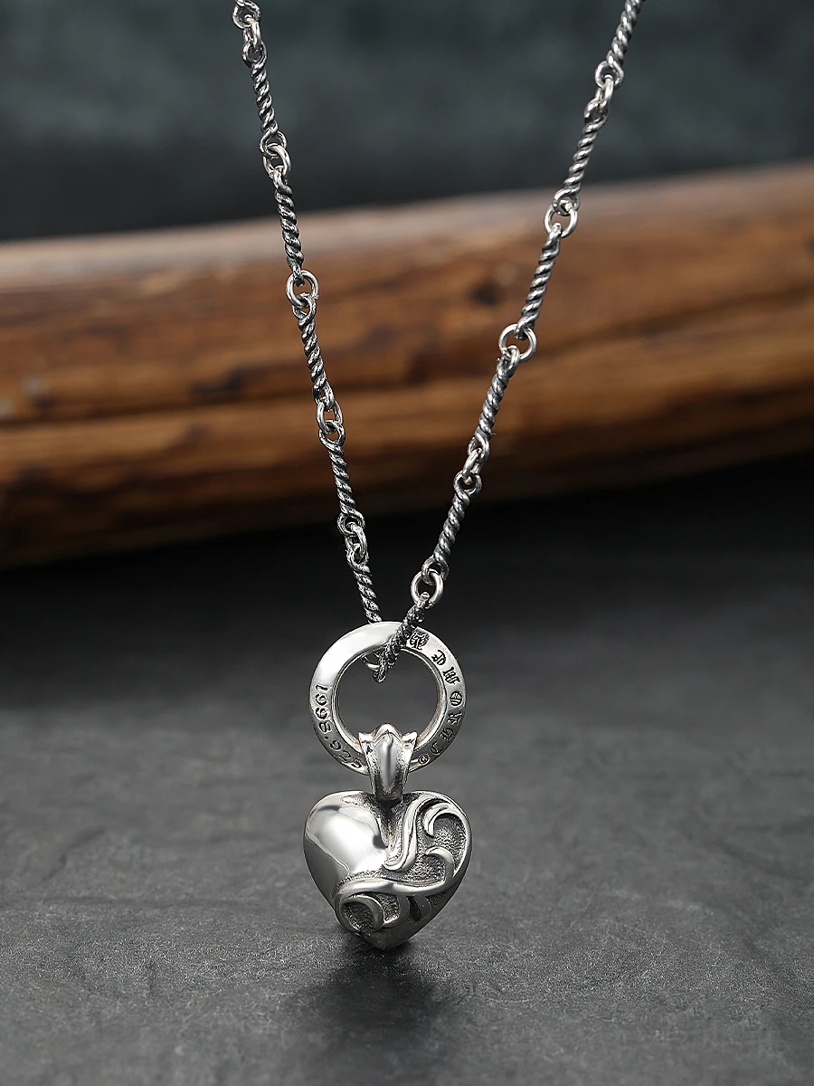 Heart vine pendant s925 sterling silver retro heart pendant stylish creative fashioncouple necklace silver jewelry
