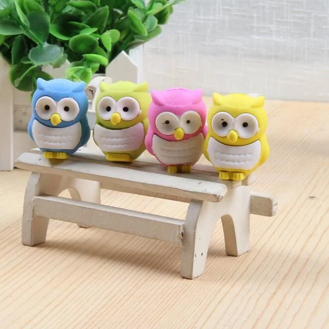 2pcs/lot Kawaii 3D Owl design non-toxic eraser students' gift prize Children's educational toys office school supplies