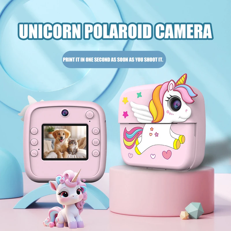 كاميرا كارتون للأطفال طباعة فورية هدايا للأولاد والبنات كاميرات رقمية عالية الوضوح بكسل طباعة حرارية كاميرا للأطفال