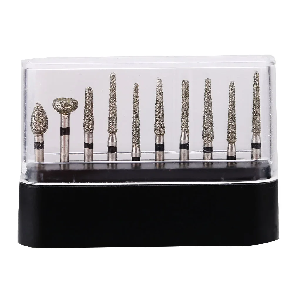 

10pcs/set 1.6mm Dental Diamond Burs Drill for Teeth Porcelain Ceramics High Speed Handpiece Emery Bits Oral Dentist Polish Tools