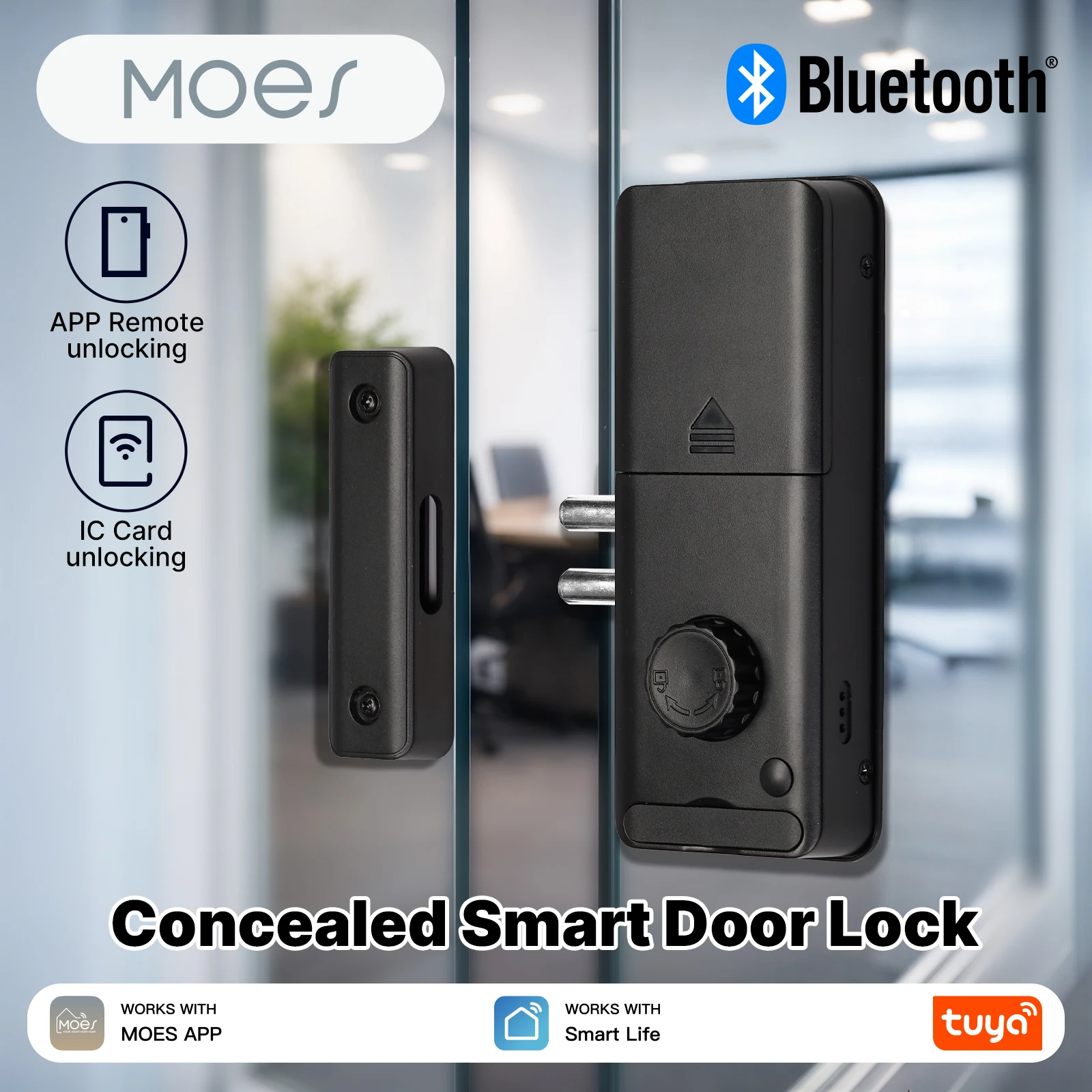 

Умный дверной замок MOES Tuya Bluetooth, скрытый, невидимый, с доступом по IC-карте, дистанционным управлением через приложение, электронный, для деревянных и стеклянных дверей