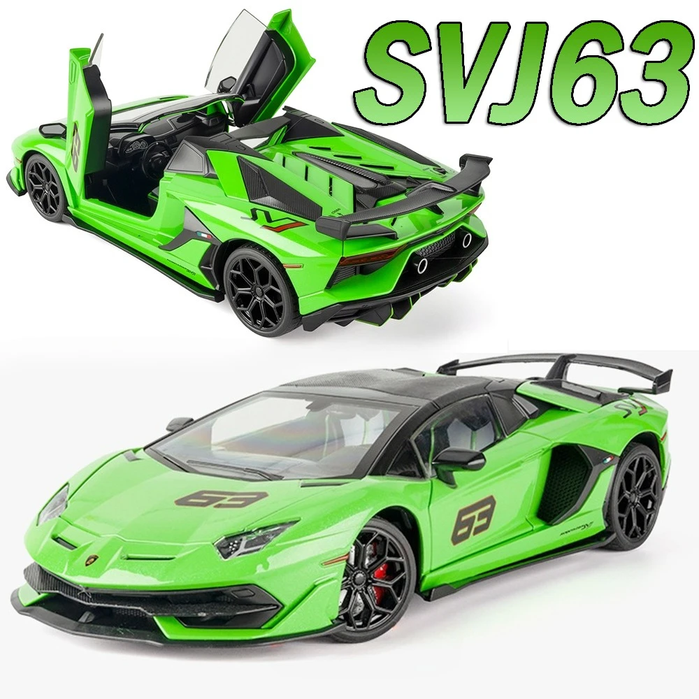 

1:18 Sports Car Aventador SVJ63 LP770 Toy Models Alloy Diecast Sound Light Doors Opened Shock Absorption Christmas Gifts for Kid