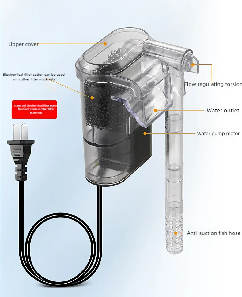 فلتر شلال صغير مثبت على الحائط لحوض السمك لمعدات تصفية USB لخزان الأسماك الصغيرة مع وسائط الفلتر والتدوير