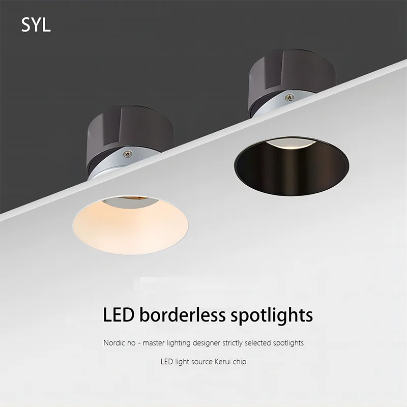 LED Borderless Spotlights COB Embedded Spot Light Trimless Foco Opening 75mm Ceiling Lamp 5W 7W 12W Anti-glare Round Lighting