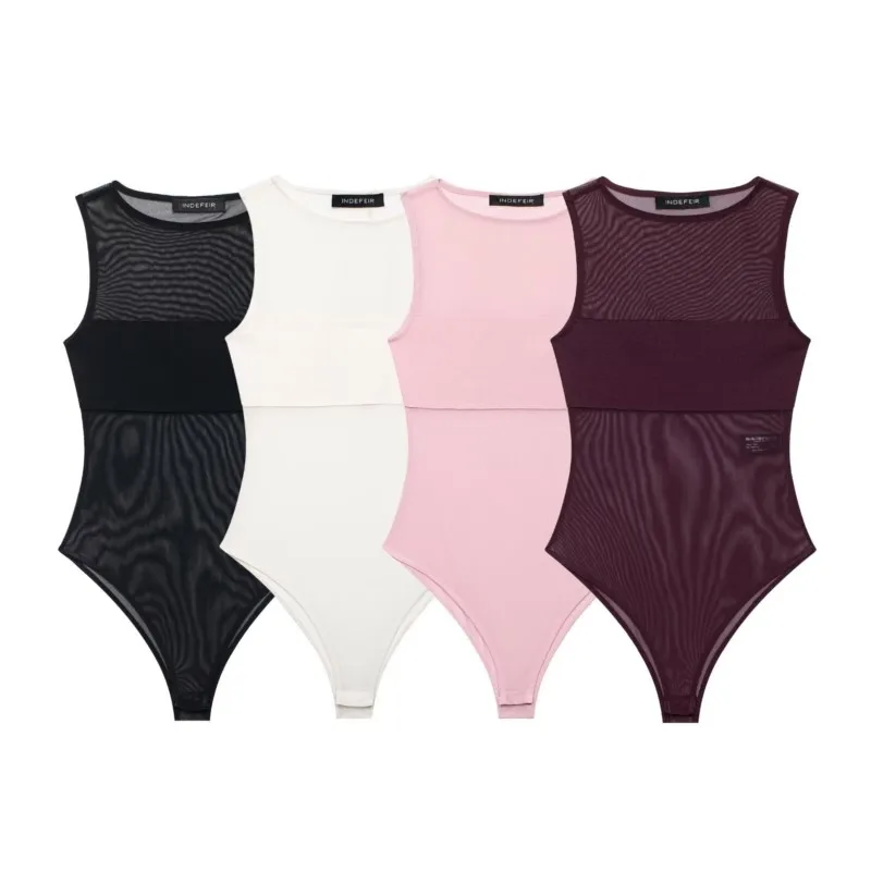 

Женский комбинированный боди из тюля, весенне-летний, сексуальный, легкий, с круглым вырезом, без рукавов, в пляжном стиле